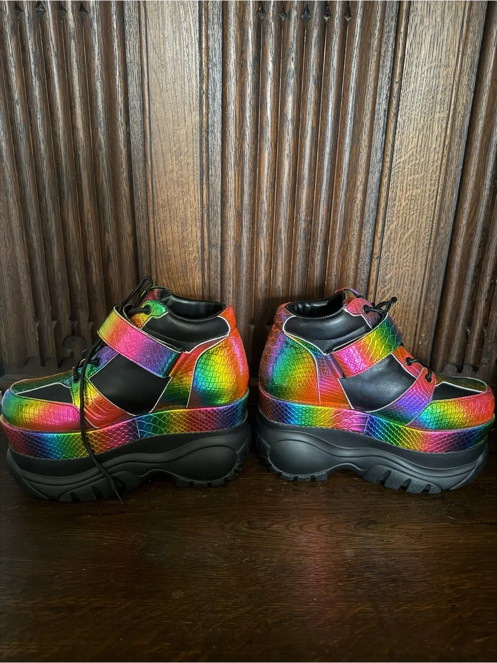 Dolls Kill RARE DISCONTINUED Women's Rainbow Platform Sneakers w/ Black Accents